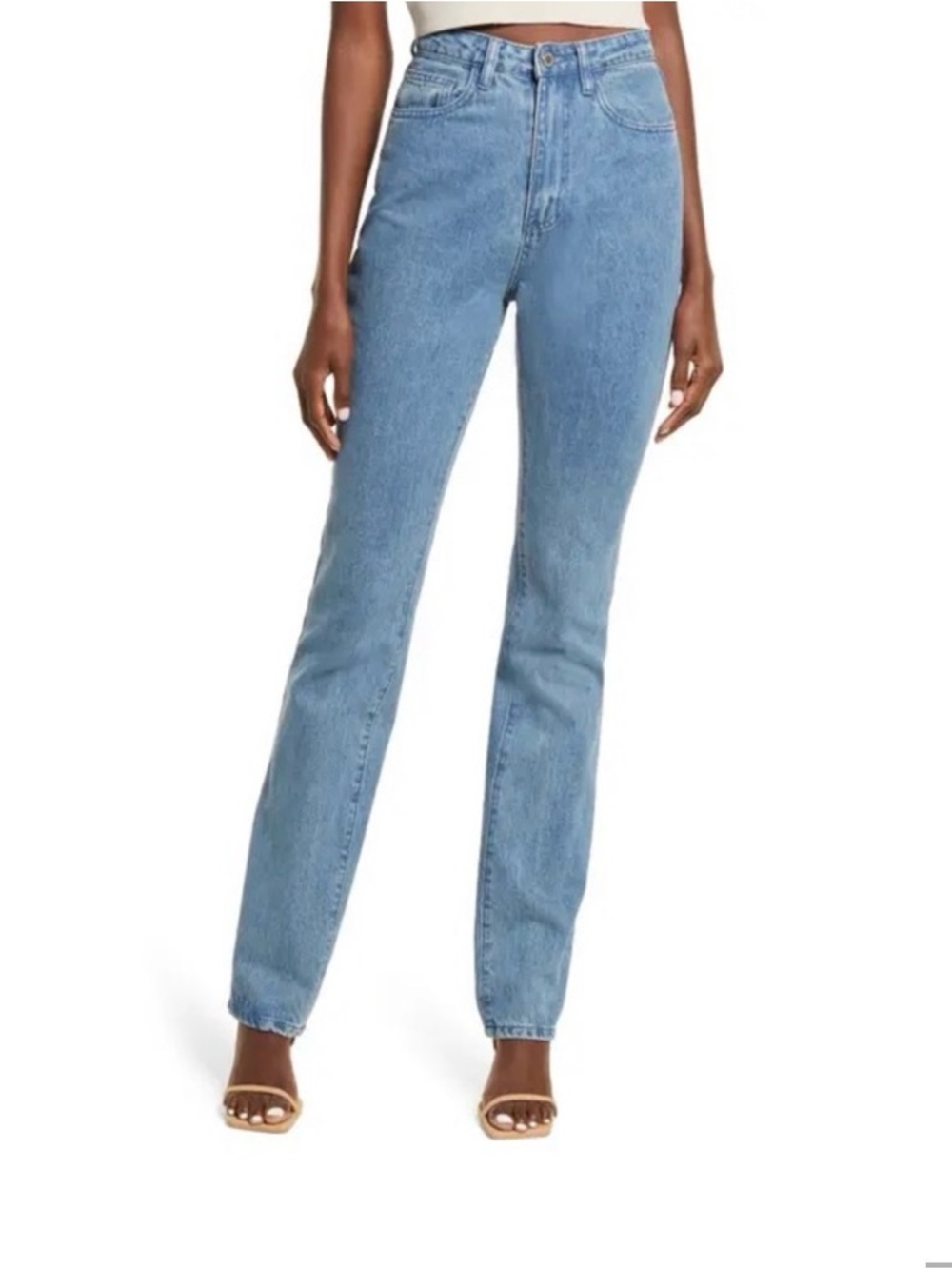 WeWoreWhat High-Rise Straight Jeans in Light Blue Denim